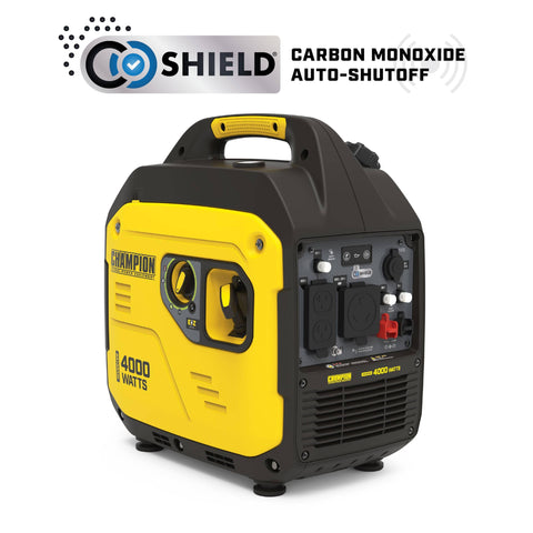 Lightweight 4000 Watt RV Ready Portable Inverter Generator With Quiet Tech For Camping And Tailgating Under 49 Pounds 64 dBA At 23 Feet 3000 Running Watts 4000 Starting Watts Up To 10 Hours Run Time CO Shield Safety