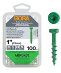 1 Inch Coarse Thread Pocket Hole Screws For Softwood Woodworking, 100 Pack, green color-coated screws with packaging.