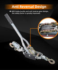 5 Ton Dual Gear Power Puller With 3 Hooks Heavy Duty Steel Cable Come Along Winch Hand Winch showing anti-reversal design