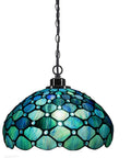 Sea Blue Pearl Tiffany Style Pendant Light Plug In Swag Lamp With 12 Inch Glass Shade Adjustable 32 Inch Chain And 15 Foot Cord