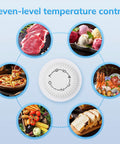 Compact Upright Freezer With 6 Cubic Feet Capacity And Seven Temperature Settings dial shown with food types for temperature control.