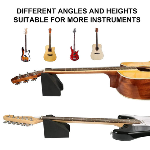Guitar Work Mat Kit With Dual Height Neck Support Rest and various stringed instruments, showing different angles and heights.