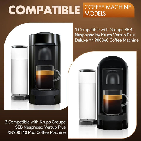 60 Oz Water Tank Reservoir For Nespresso Vertuo Plus Deluxe XN900840 XN900T40 Pod Coffee Machines Replacement next to machine