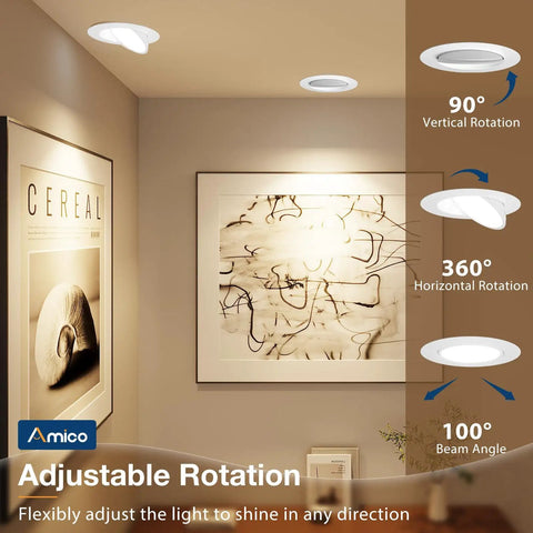 Real Deal 12 Pack 6 Inch 5Cct Dimmable Led Recessed Ceiling Lights With Hecka Bright 360 Degree Adjustable Tilt shown in room.