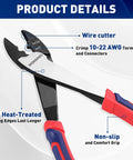Heavy Duty Wire Cutter Crimper Tool For 10 To 22 AWG Terminals And Connectors Insulated And Non Insulated with red grips