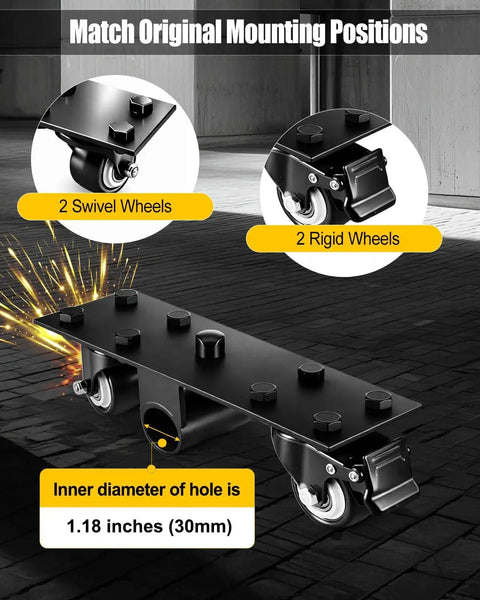 Rolling Caster Kit For Miter Saw Stand DWX726 showing heavy-duty steel wheels with brake lock swivel casters in black finish.