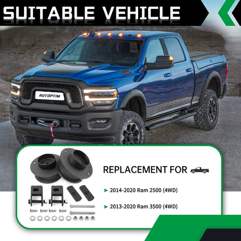 2.5 Inch Front Leveling Lift Kit For 2014 2024 Ram 2500 3500 4WD Heavy Duty Steel Spring Spacers with truck in background
