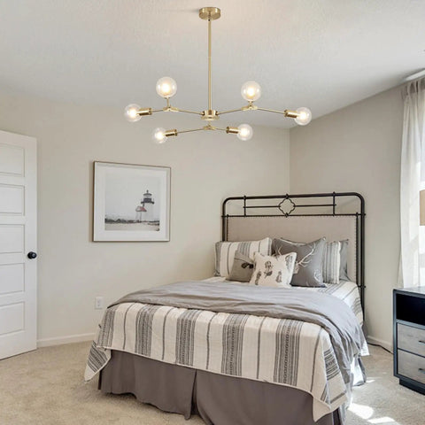 Modern Sputnik Chandelier In Brushed Brass With Six Light Gold Finish Hanging Pendant For Living Room