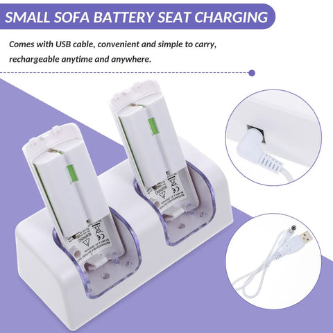Dual Slot USB Rechargeable Battery Charging Dock For Game Controllers, White Lightweight ABS Build, Compact And Portable
