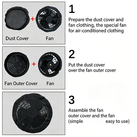 Round Fan Opening Cover Mesh Barrier For Cooling Vest Upkeep And Port Care Debris Guard For Fan Ports Easy Maintenance Durable Workwear Accessory For Organized Workshop Storage And Air Conditioned Garment Cooling black mesh dust cover and fan outer cover