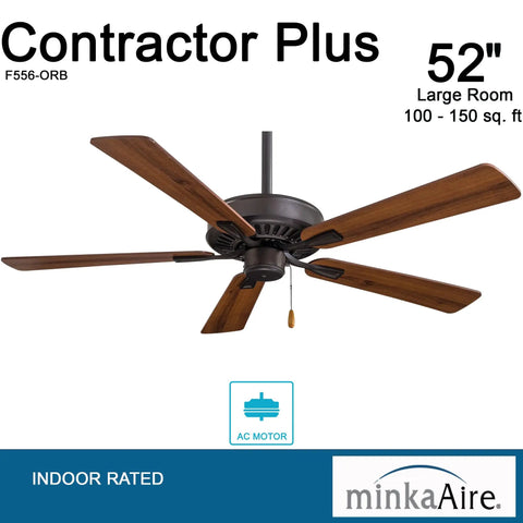 Contractor 52 Inch Ceiling Fan with Oil Rubbed Bronze Finish and Reversible Maple or Dark Walnut Blades, Traditional Style