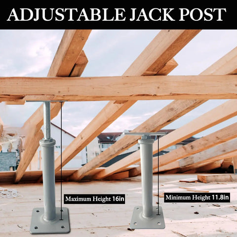 No Fuss 4 Pack Adjustable House Jacks Expanding 11.8 To 16 Inches With 8800 Lbs Per Unit for floor leveling in construction.