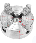 Heavy Duty 4 Jaw Independent Metal Lathe Chuck With Thread Mount Replacement Accessory For Mini Lathes shown from above with dimensions.