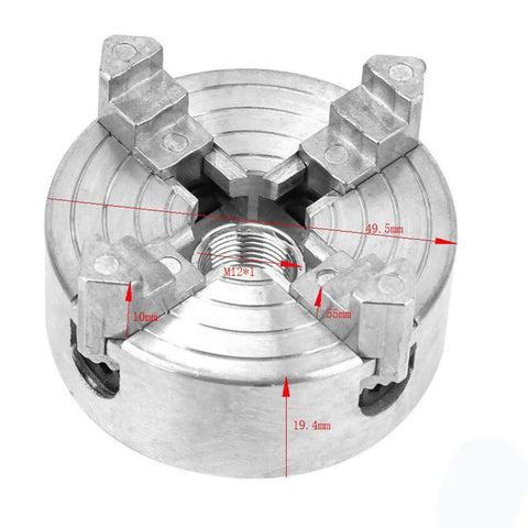 Heavy Duty 4 Jaw Independent Metal Lathe Chuck With Thread Mount Replacement Accessory For Mini Lathes shown from above with dimensions.