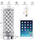 Dimensions of Crystal Table Lamp With 3 Way Dimmable Touch Control, Wireless Charging Pad And Dual USB Ports, Silver Finish