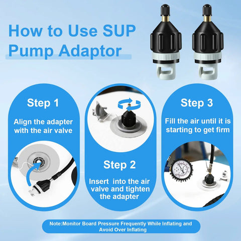 Instructions for using the 2 Pack Inflatable Boat And Paddleboard Pump Adapter Set Premium Brass And PA66 Construction