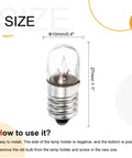 Premium E10 Miniature Bulbs 48 Volt 2 Watt Warm Yellow Light Screw Base Mini Lamps For Flashlights And Indicator Panels 15 Piece Pack close-up image of bulb size and details.