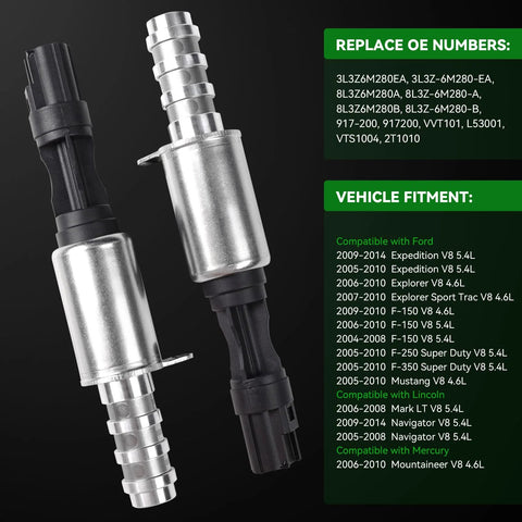 VCT Solenoid Replacement Kit For Ford Lincoln Mercury V8 4.6L 5.4L Engines shown with metal body and connectors
