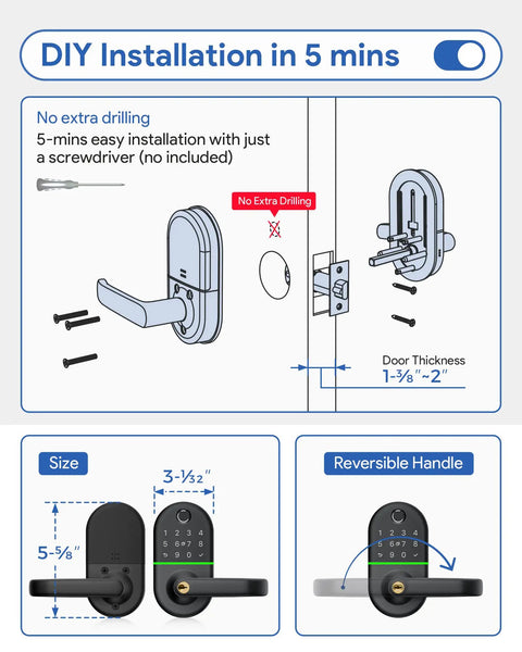 Installation diagram for Keyless Entry Door Lock With Keypad For Front Door Smart Digital Lock With Handle.