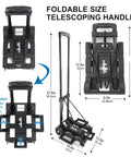 Folding Hand Truck Dolly With Wheels Lightweight Collapsible Cart Portable Luggage Cart For Airport Travel expandable baseplate.
