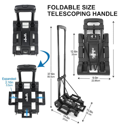 Folding Hand Truck Dolly With Wheels Lightweight Collapsible Cart Portable Luggage Cart For Airport Travel expandable baseplate.