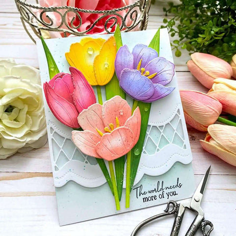 Card with colorful flowers made using Dope Flower Die Cut Set For Card Making And Scrapbooking Metal Cutting Dies