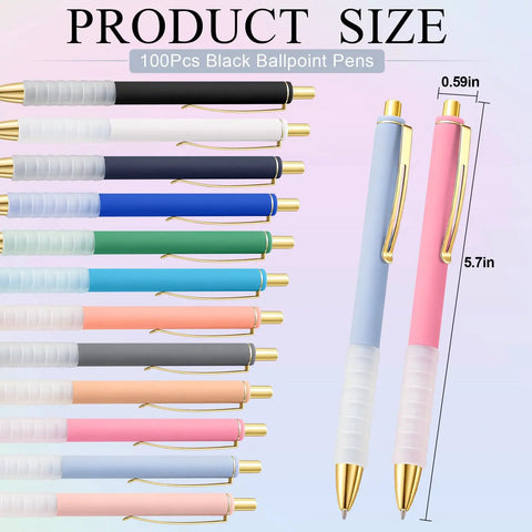 Bulk 100 Pack Ballpoint Pens With Comfy Grip 1.0mm Medium Point Retractable Black Ink Smooth Writing Colorful Pens displayed