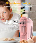 Child using hand mixer electric with seven speeds and five stainless attachments copper motor power dishwasher safe 304 parts light pink