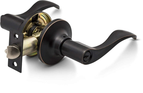 Entrance Lever Door Handle Set With Reversible Lever For Right Or Left Handed Doors Includes Single Cylinder Deadbolt And Keyed Alike