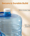 Close-up of 5 Gallon Stackable Water Jug With Easy Grip Handle And Screw Cap For Home Office Camping And Emergency Water Storage