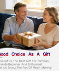Couple exchanging a gift, promoting Backward Alphabet Molds Starter Kit With 206 Silicone Resin Molds For Epoxy Jewelry Making.