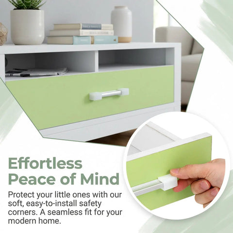 Eight Pack Silicone F Shape Corner Protectors For Furniture And Wardrobes No Drill Install Kid Safe Soft Edge Guards in use on drawer