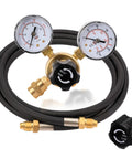 Tutor Auto argon/CO2 welding gas regulator with dual gauges, CGA580 inlet, brass body, 6.6 ft black hose.
