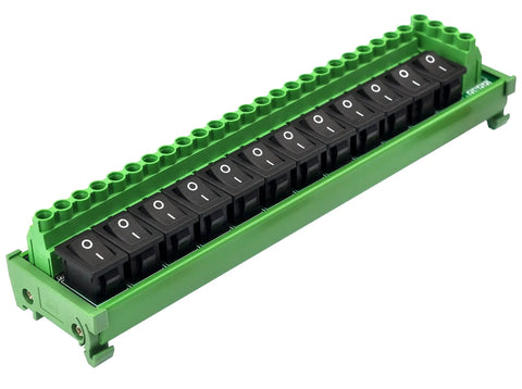 Din Rail Mount 12 Channel Rocker Switch DC Power Distribution Strip Module A Workhorse Power Board For Industrial Control Panels