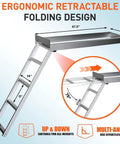 Heavy Duty Aluminum Pontoon Boat Ladder With 4 Steps, Undermounted Design, Non Slip Treads, Marine Grade Build For Saltwater Use, Rust Proof And Durable, Easy Mount Dock Access For Quick, Safe Boarding, folding ladder shown with 47.5 in frame