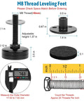 Heavy Duty Furniture Leveling Feet M8 Thread With T Nut Kit Adjustable Levelers For Table Desk Cabinet Chair And Sofa Large Base Supports Up To 1320 Lbs 4 Pack, showing M8 thread dimensions and components.