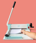 Heavy Duty Guillotine Paper Cutter For 1 Inch Thick Stacks With Easy Operation And Precision Alignment Boss Level Cuts in use