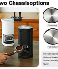 Commercial Automatic Coffee Tamper For Bustling Cafes Featuring Adjustable Pressure Dial, black and white chassis options, smooth operation.