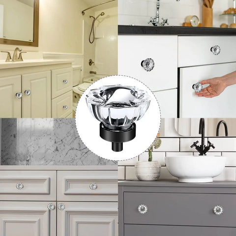 12 Pack Crystal Cabinet Knobs 35 Millimeter Matte Black Vintage Glass Drawer Knobs Decorative Dresser Drawer Pulls Handles Furniture Hardware For Kitchen Cupboard Wardrobe Bedroom Bathroom showcased in kitchen and bathroom settings