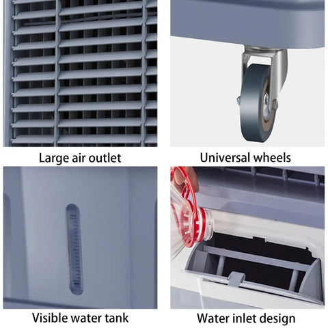 Straight Up Solid Portable Swamp Cooler, No Fuss Evaporative Air Conditioner With Big Water Tank And Bright Led Screen For Bedrooms Or Home Offices - large air outlet, universal wheels, visible water tank and water inlet design.