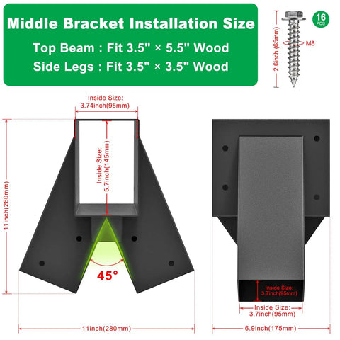 Heavy Duty Swing Set Brackets A Frame Hardware Kit With 1 Middle Bracket And 2 Leveling Base Brackets Fits 4x4 Posts And 4x6 Beams Keeps Backyard Swing Set Stable Dry And Safe With Multi Angle Leveling For Uneven Ground