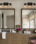 3 Light Rustic Wood Vanity Light With Clear Glass Shades Modern Black Farmhouse Bathroom Over Mirror Fixture installed