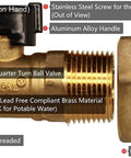 Brass Rain Barrel Spigot Three Quarter Inch Ball Valve With Bulkhead Fitting And Thread Tape Lead Free Made In USA
