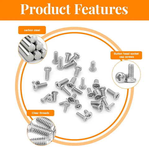 500Pcs 304 Stainless Steel Micro Screws Nuts Assortment Kit M1x2.5mm 3mm 4mm 5mm 6mm Phillips Pan Head Fully Threaded Pro Grade For Arduino RC Models Electronics DIY Projects, carbon steel button head socket cap screws