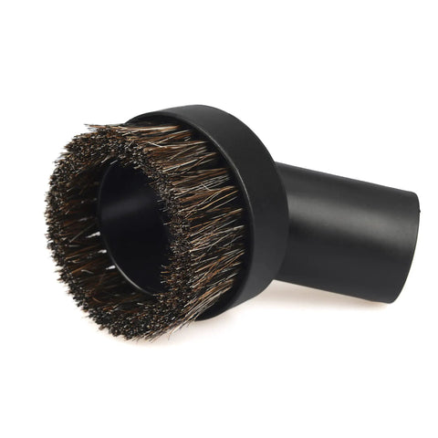 Long Horse Hair Vacuum Brush With Universal Connector For 25Mm, 32Mm, And 35Mm Hose, Small Round Dust Suction Attachment, Soft Bristle Cleaner Replacement With Adapter For Easy Plug In And Tight Fit, showing brown bristles and black adapter against a white background.