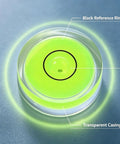 4Pcs Small Circular Bubble Levels, Double Sided Adhesive Bottom Mini with black reference ring and transparent casing detail