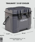 Top Shelf 25 Quart Insulated Cooler With Thick Foam Walls And Cool Riser Tech So Your Drinks Stay Frosty During Any Backyard Hangout Locking Lid And Heavy Gasket Make This Rig An Absolute Road Trip Staple Made In Usa Carbonite, gray cooler with handle and lid dimensions.