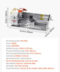 VEVOR Precision Benchtop Metal Lathe 8.7 X 18 In, Automatic Feed, 0-2500 RPM Variable Speed on a white background.