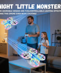 Kids Mini Drone For Newbies With Headless Mode And Altitude Hold Colorful LED Neon Lights Full Propeller Guards 2 Batteries And Remote Control Safe Durable Quadcopter Gift For Boys And Girls Blue flying indoors.