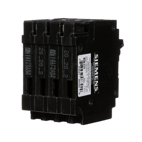 Q22020CT2 Two 20 Amp Double Pole Circuit Breaker For Space Saving Plug In Quadplex One Half Inch Frame UL Listed DIY Friendly Panel Upgrades And Home Wiring black quadplex breaker, 1/2-inch frame, side view